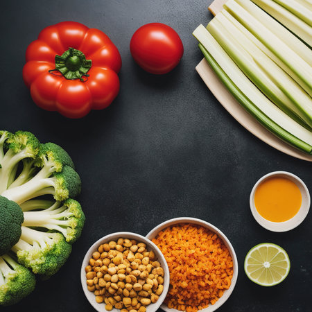 Top view vegetables ingredients for cooking vegetarian grilled food top viewの素材