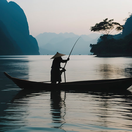 Silhouette of traditional fishing method using a bamboo square dip net in Patthalung, South of Thailand. taken in the morningの素材