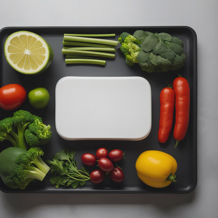 Still life kitchen board with fresh vegetables on dark background. Healthy food conceptの素材