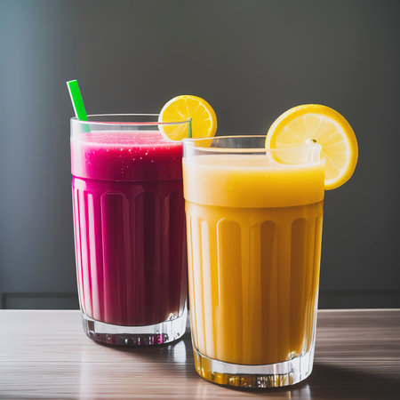 refreshing fruit juices when drinking helps to be healthyの素材