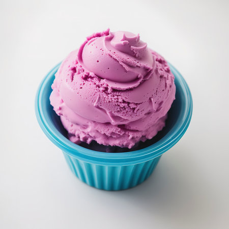 Blueberry ice cream scoop isolated on white backgroundの素材