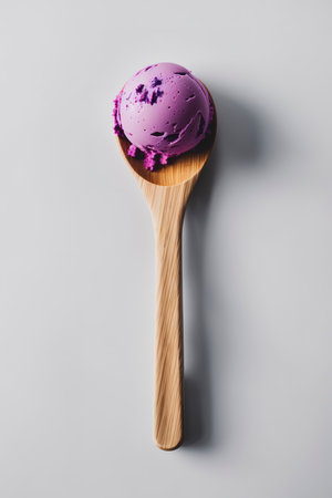 Blueberry ice cream scoop isolated on white backgroundの素材