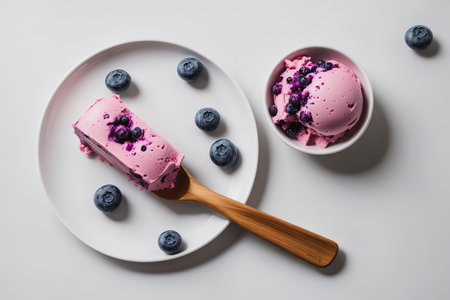 Blueberry ice cream scoop isolated on white backgroundの素材