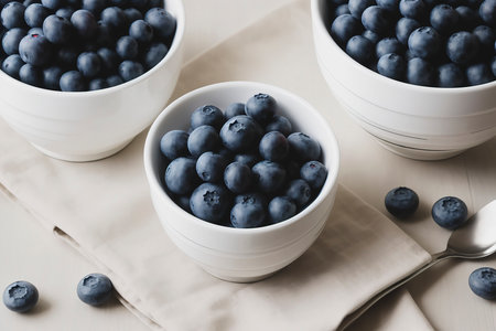 Fresh blueberries in cup with copy space close upの素材