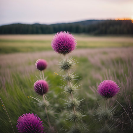 blooming thistle in soft lightの素材