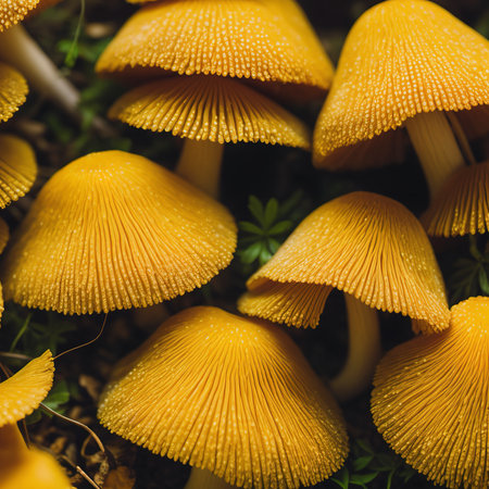 extreme close up of chantarelles with more on the backgroundの素材