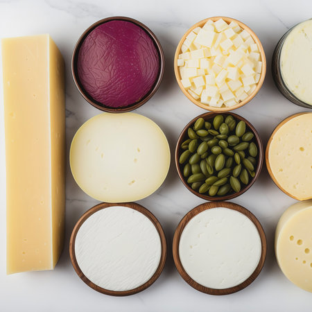 variety of different types of cheeses stacked isolated on white backgroundの素材