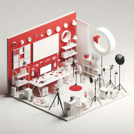 Plain studio red and white backgroundの素材
