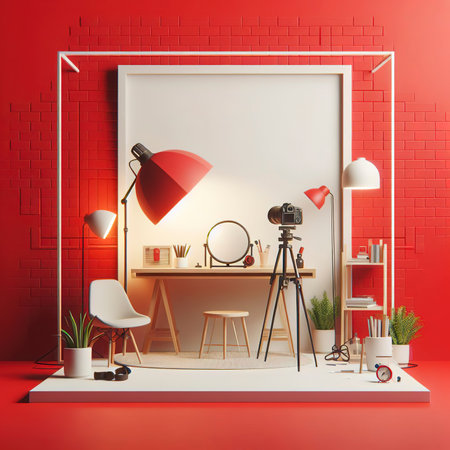 Plain studio red and white backgroundの素材
