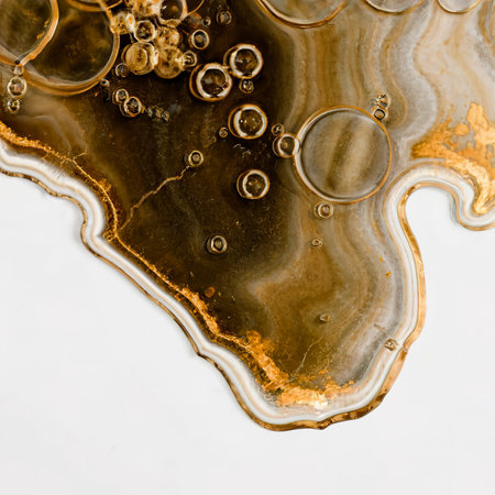 Abstract gold and beige bubble blot and drops horizontal backgroundの素材
