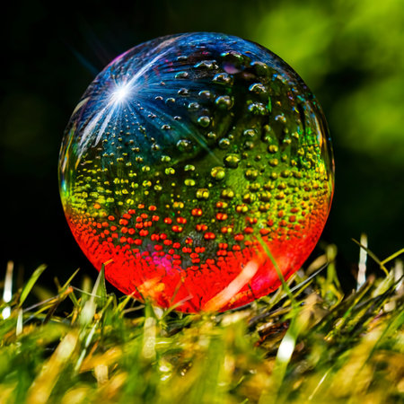 Shiny sphere drops vibrant color in celebrationの素材