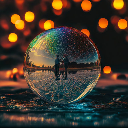 Shiny sphere drops vibrant color in celebrationの素材