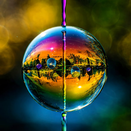 Shiny sphere drops vibrant color in celebrationの素材