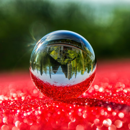 Shiny sphere drops vibrant color in celebrationの素材