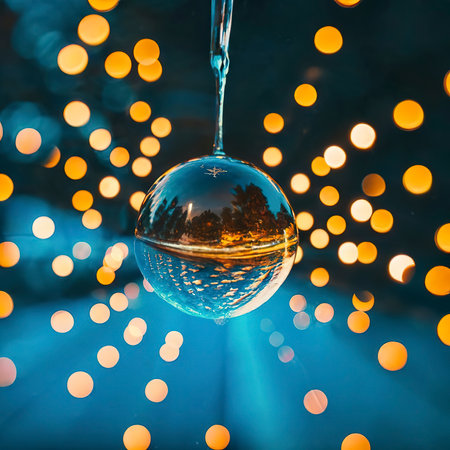 Shiny sphere drops vibrant color in celebrationの素材