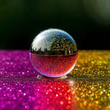 Shiny sphere drops vibrant color in celebrationの素材