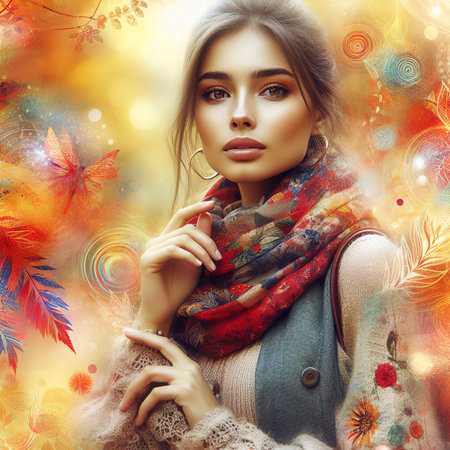 Young woman abstract autumn beauty in natureの素材
