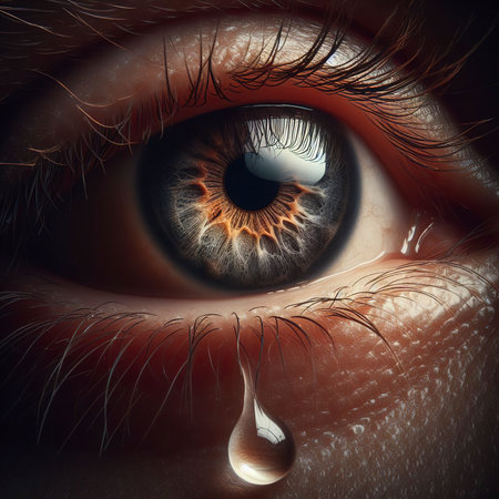 Macro image of human eye cryingの素材