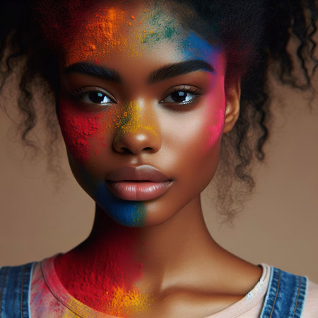 Medium shot black woman with colorful powderの素材