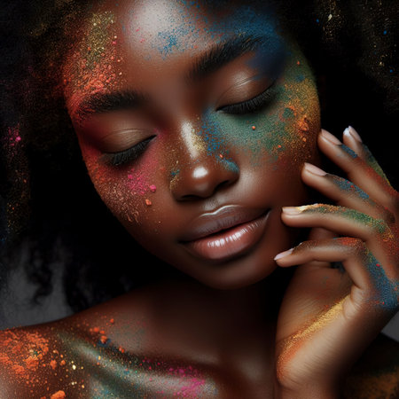 Medium shot black woman with colorful powderの素材