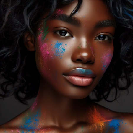 Medium shot black woman with colorful powderの素材