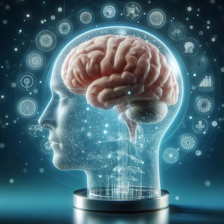 Representation of human brain in transparent glass displayの素材