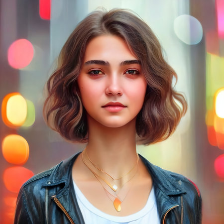 Portrait of adult woman in digital art styleの素材