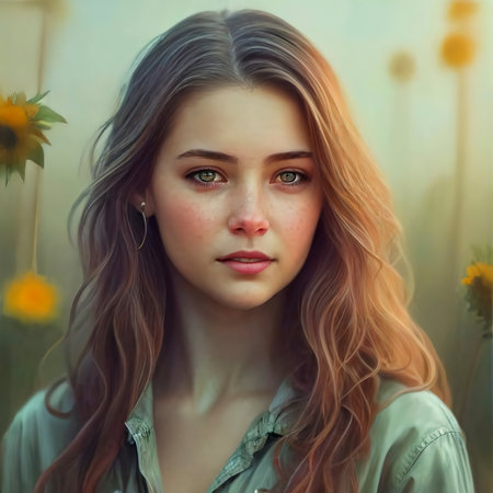 Portrait of adult woman in digital art styleの素材