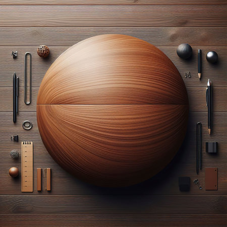 A top-down perspective of a brown wood textureの素材