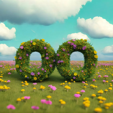 ECO sign of bushes over a field full of flowersの素材