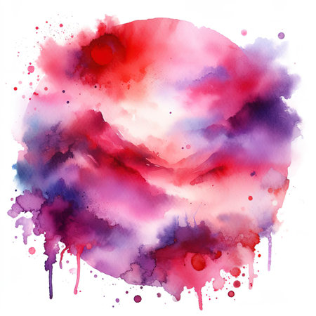 Watercolor red, purple, pink background, blot, blob, splash of purple, pink paintの素材