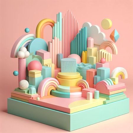 Colorful pastel object podium platform product display and showcaseの素材