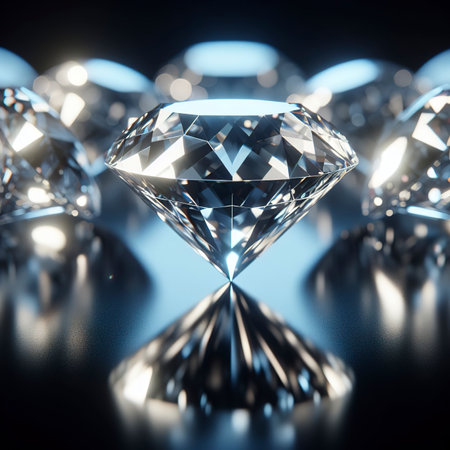 Diamond Group placed on Black Background with soft focusの素材