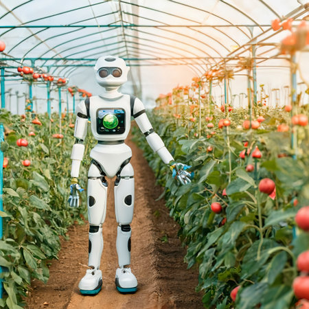 Artificial intelligence. Pollinate of fruits and vegetables with robotの素材