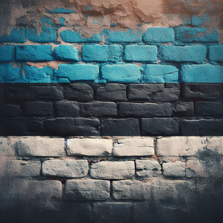 Estonia flag overlay on old granite brick and cement wall texture for background useの素材