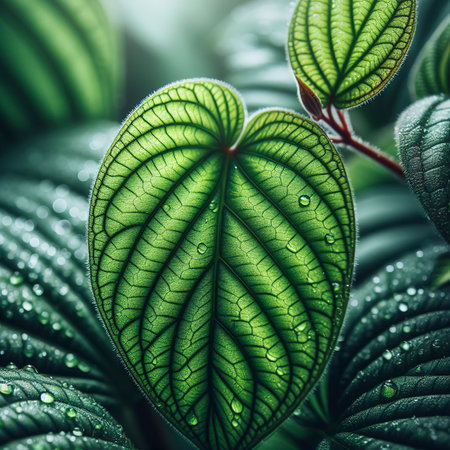 Close up of fresh green leaf in the morning at the gardenの素材