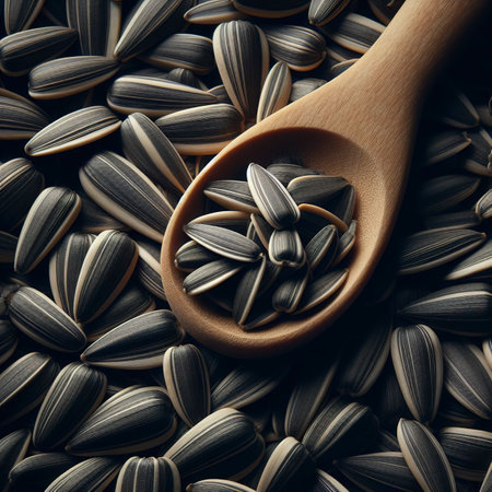 sunflower seeds on a black background macrophotoの素材
