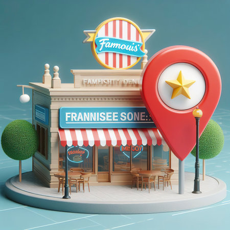 store shop with location pin as franchising of famousの素材