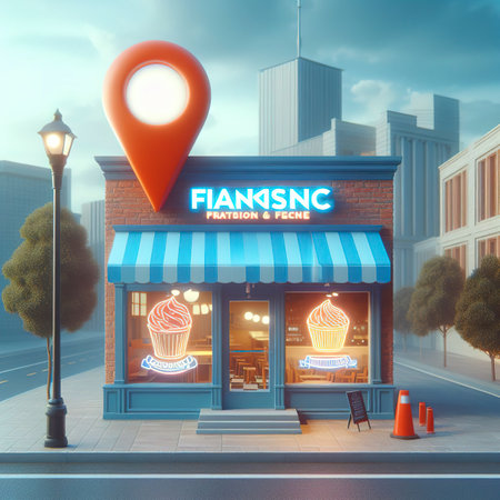 store shop with location pin as franchising of famousの素材