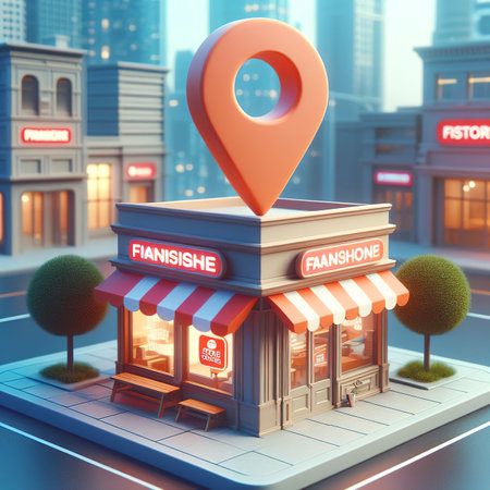 store shop with location pin as franchising of famousの素材