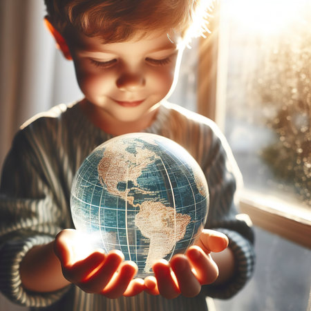 the map of the earth on his handsの素材