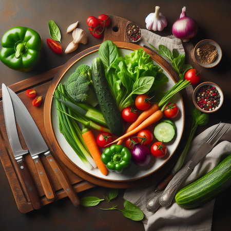 vegetables on the brown kitchen tableの素材