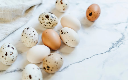 9 white and one brown eggの素材