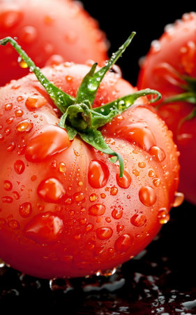 Fresh tomatoes with drop water . Macro shotの素材