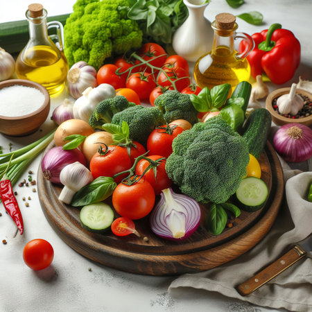 Fresh whole vegetables on a white table. Cooking, dietの素材