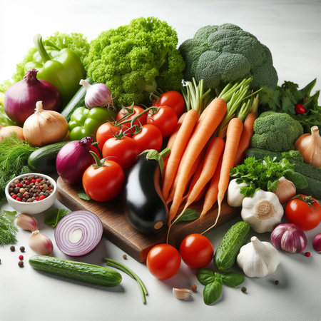 Fresh whole vegetables on a white table. Cooking, dietの素材