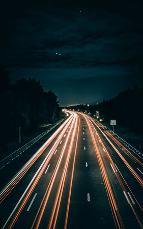 A long exposure shot of a highway at night with a long exposureの素材