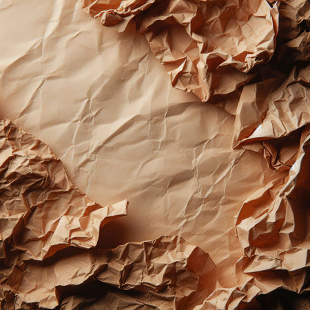 Old brown crumpled paper background with copy space for Design. Closeup viewの素材