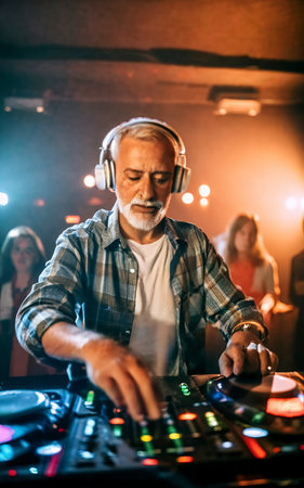 Senior person djing at the clubの素材