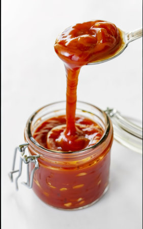 Hot chili pepper sauce on a whiteの素材